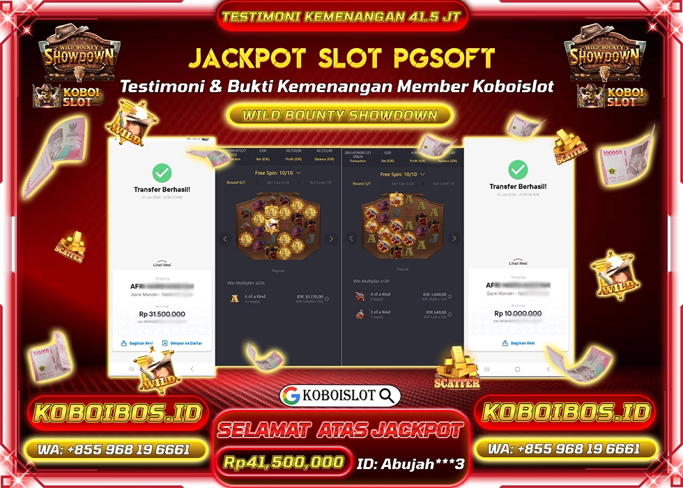 BUKTI KEMENANGAN Abujah***3 SLOT GACOR WILD BOUNTY SHOWDOWN Rp41.500.000,- LUNAS